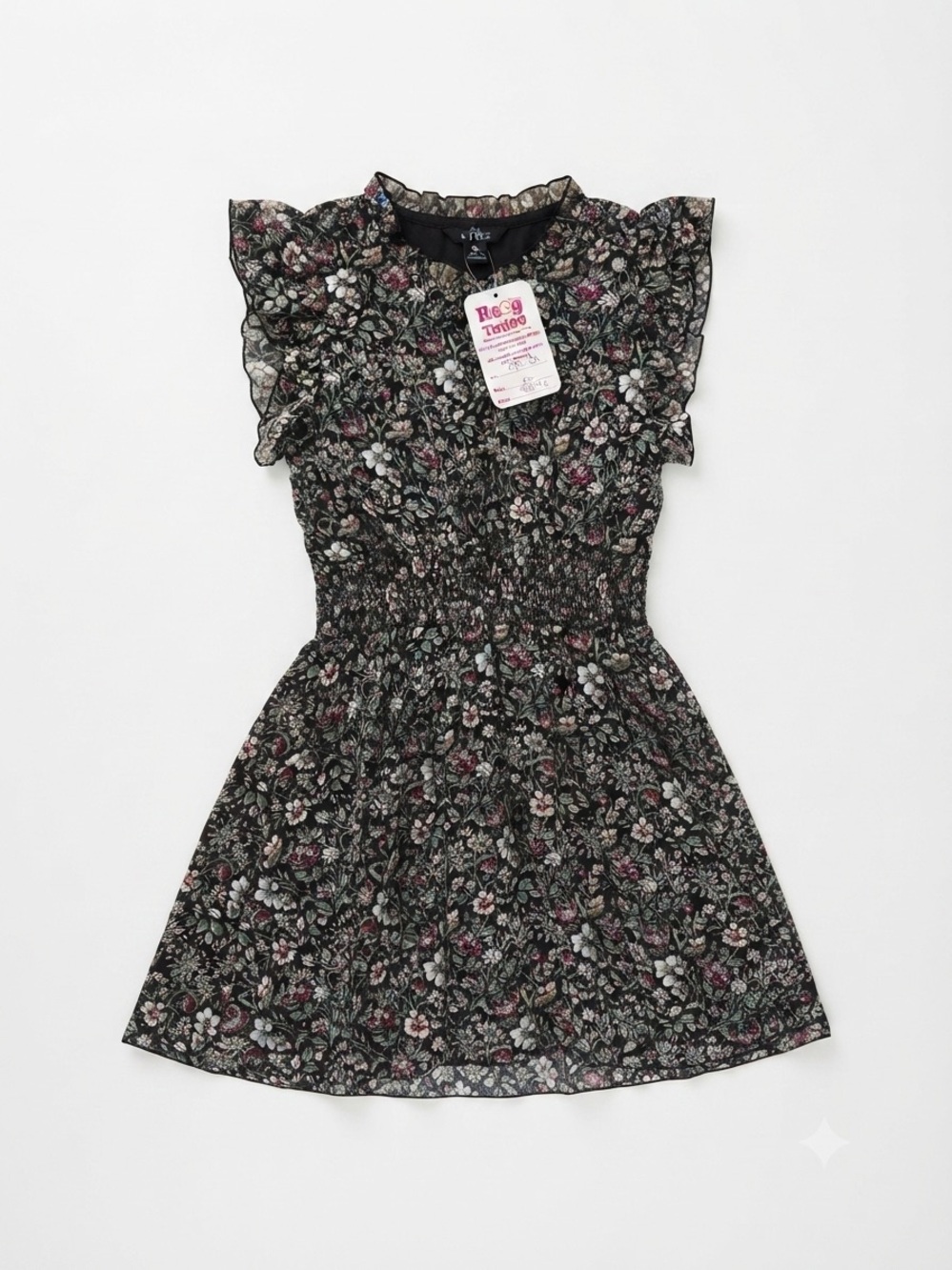 FBZ Ragg Tattoo Floral Ruffle Smocked Mini Dress Girls Size XL Fairy Core⁠ Teen